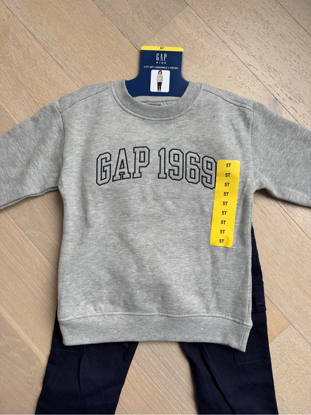 GAP 2 Piece Set with Gray Crewneck Fleece Sweatshirt and Navy Cotton Pants